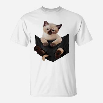 Cat Lovers Gifts Siamese In Pocket Funny Kitten Face T-Shirt | Crazezy CA