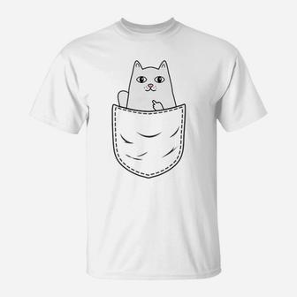 Cat Middle Finger Pocket Funny Cat T-Shirt | Crazezy UK
