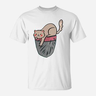 Cat Pocket Kitty Face Themed Gifts Pet Kitten Animal Lover T-Shirt | Crazezy