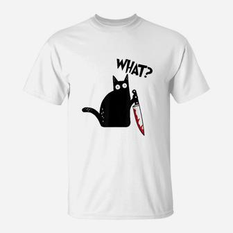 Cat What Funny Black Cat With Kn Ife T-Shirt | Crazezy DE