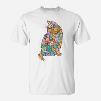 Cat With Flowers Gift For Cat Lovers Sweatshirt T-Shirt | Crazezy DE