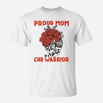Chd Warrior Proud Mom Pretty Red Floral Heart Design T-Shirt | Crazezy