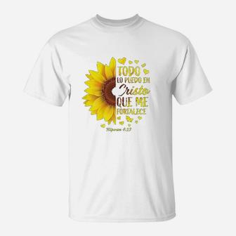 Christian Spanish Gift Women Religious Verse Sunflower T-Shirt | Crazezy