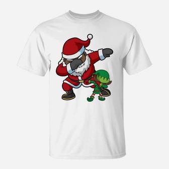 Christmas African American Dabbing Santa Claus Elf Dab Gift T-Shirt | Crazezy