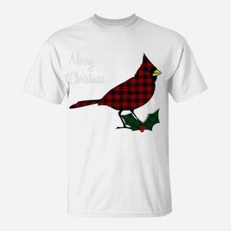 Christmas Buffalo Plaid Cardinal Matching Family Pajamas T-Shirt | Crazezy