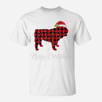 Christmas English Bulldog Red Plaid Dog Lover Pajama Gift T-Shirt | Crazezy