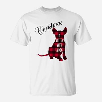 Christmas Is Better With A Dog | Buffalo Plaid Puppy T-Shirt | Crazezy DE