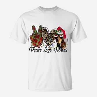 Christmas Leopard Buffalo Plaid Peace Love Horse Farmer T-Shirt | Crazezy DE