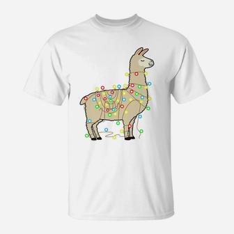 Christmas Lights Llama Lover Funny Xmas Holiday Gift T-Shirt | Crazezy UK