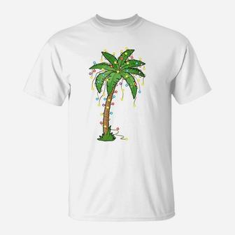Christmas Lights Palm Tree Beach Funny Tropical Xmas Gift T-Shirt | Crazezy