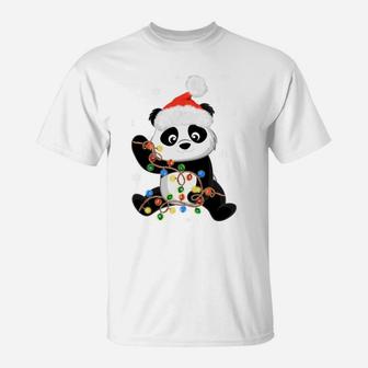 Christmas Panda With Tree Lights Funny Santa Xmas Panda T-Shirt | Crazezy