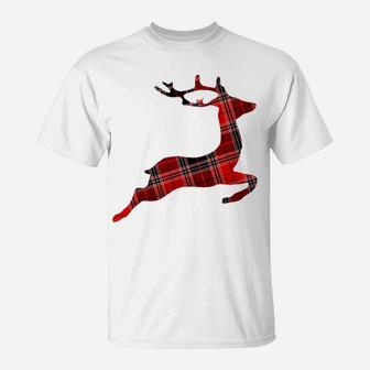 Christmas Red & Black Buffalo Plaid Reindeer Deer Sweatshirt T-Shirt | Crazezy