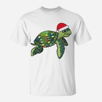 Christmas Sea Turtle With Santa Hat Holiday Cute Gift Pajama T-Shirt | Crazezy