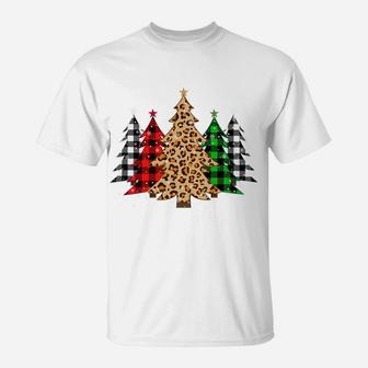 Christmas Trees With Buffalo Plaid & Leopard Print Xmas T-Shirt | Crazezy CA