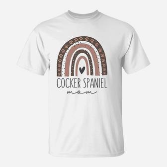 Cocker Spaniel Cute Rainbow Paw Dog Mom T-Shirt | Crazezy
