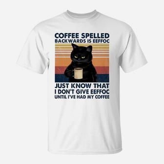 Coffee Spelled Backwards Is Eeffoc Cat Drinking Vintage Sweatshirt T-Shirt | Crazezy DE