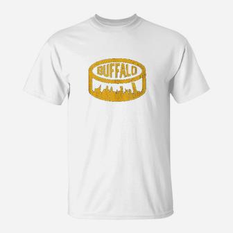 Cool Buffalo Hockey Puck City Skyline T-Shirt | Crazezy CA