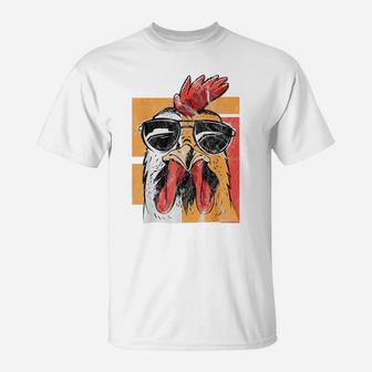 Cool Rooster Wearing Sunglasses Retro Vintage Chicken Tee T-Shirt | Crazezy