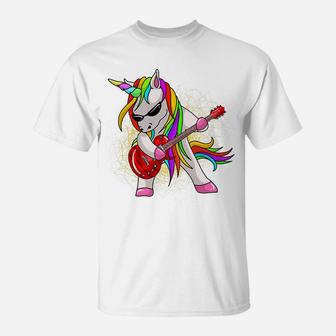 Cool Unicorn Playing Guitar | Funny Animal Guitarist Gift T-Shirt | Crazezy