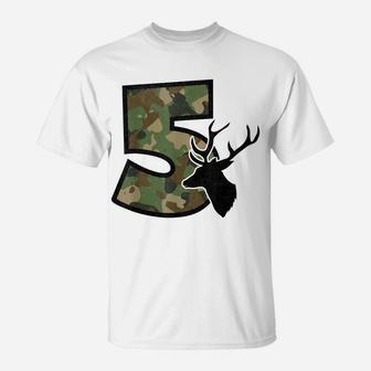 Country Boys Camo 5 Five Year Old Birthday Deer Hunter Theme T-Shirt | Crazezy CA