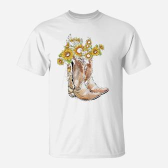 Cowgirl Boots Sunflower T-Shirt | Crazezy
