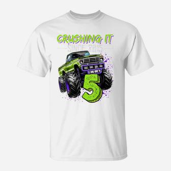 Crushing It Since 2015 5Th Birthday Monster Truck Gift Boys T-Shirt | Crazezy UK
