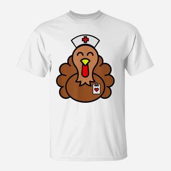 Cute And Funny Thanksgiving Turkey Nurse T-Shirt | Crazezy