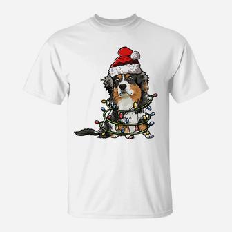 Cute Australian Shepherd Santa Christmas Tree Lights Xmas Sweatshirt T-Shirt | Crazezy