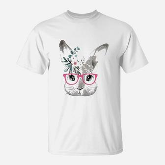 Cute Bunny Face With Pink Glasses T-Shirt | Crazezy