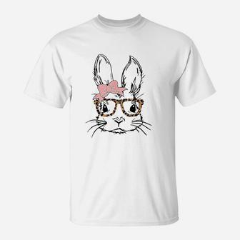 Cute Bunny Rabbit Face Wearing Leopard Glasses Easter T-Shirt | Crazezy DE