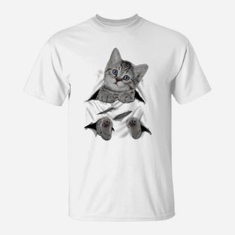 Cute Cat Peeking Out Hanging Funny Gift For Kitty Lovers T-Shirt | Crazezy