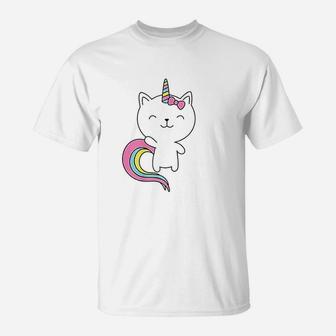Cute Cat Unicorn Horn Rainbow Pastel Colors T-Shirt | Crazezy UK