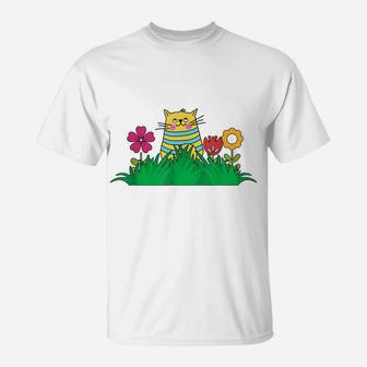 Cute Cat With Flowers Tee, Spring Flower T-Shirt | Crazezy
