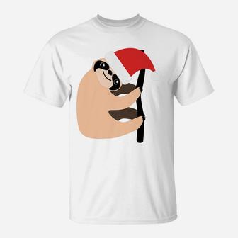 Cute Climbing Sloth In Santa Hat Christmas T-Shirt | Crazezy
