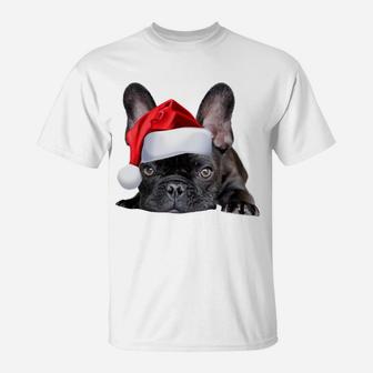 Cute French Bulldog Santa Hat Frenchie Image Christmas Gift Sweatshirt T-Shirt | Crazezy DE