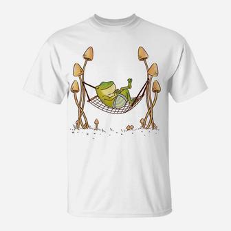 Cute Frog Chilling In Hammock Chill Cottagecore Aesthetic T-Shirt | Crazezy
