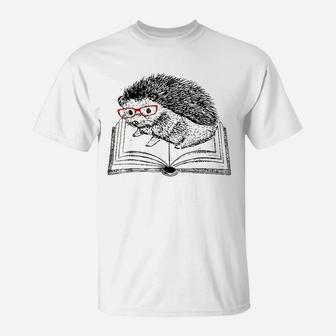 Cute Hedgehog Book Nerd T-Shirt | Crazezy CA