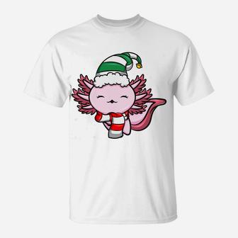 Cute Kawaii Axolotl Elf Christmas Santa Hat T-Shirt | Crazezy CA