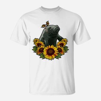 Cute Love Manatee Gift Sunflower Decor Manatee T-Shirt | Crazezy