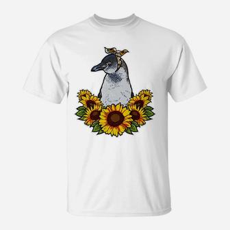 Cute Love Penguin Gift Sunflower Decor Penguin T-Shirt | Crazezy