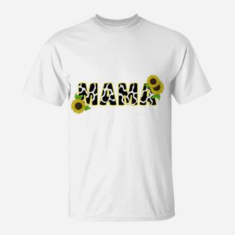 Cute Mama Cow Print Sunflower Mother Flower Mom T-Shirt | Crazezy CA