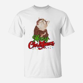 Cute Merry Christmas Cat T-Shirt | Crazezy