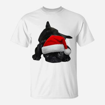 Cute Pug Shirt Women Men Boys Girls Santa Hat Christmas Gift T-Shirt | Crazezy