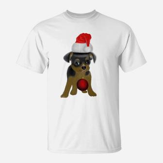 Cute Puppy Dog Christmas Hat Dog Lover Xmas Gift T-Shirt | Crazezy UK