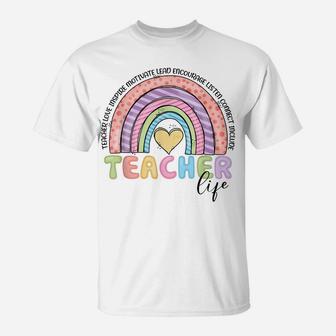 Cute Rainbow Teacher Life Teacher Last Day Of School T-Shirt | Crazezy