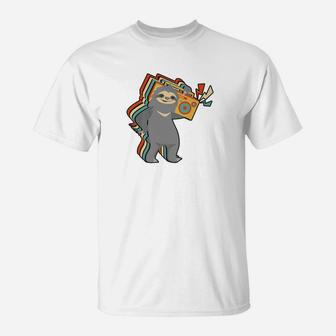 Cute Sloth Dancing With Radio Pet Animal Lover T-Shirt - Thegiftio UK