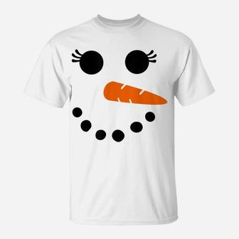 Cute Snowman Face Shirt For Womens Girls Eyelashes Christmas T-Shirt | Crazezy