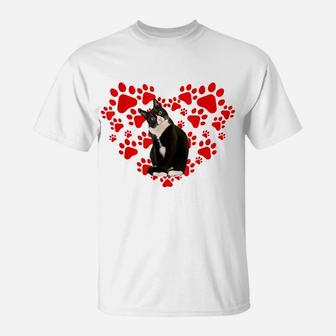 Cute Tuxedo Valentines Day Hearts Gift For Cat Lovers T-Shirt | Crazezy