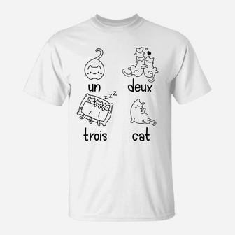 Cute Un Deux Trois Cat Loving French 1-2-3-4 Counting Kitty Raglan Baseball Tee T-Shirt | Crazezy DE