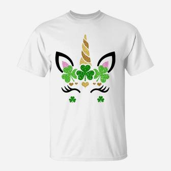 Cute Unicorn Face St Patrick's Day Irish Girls Kids T-Shirt | Crazezy CA